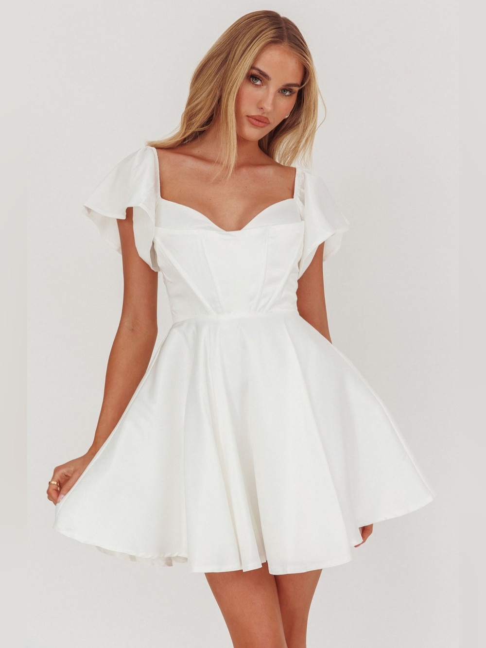 White Flutter Sleeve Mini Dress